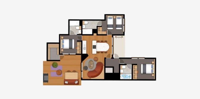 Three bedroom Executive Plus Lodge floor plan. 