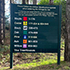 A sign showing a colour identification system to help you find your lodge as you enter the car park.