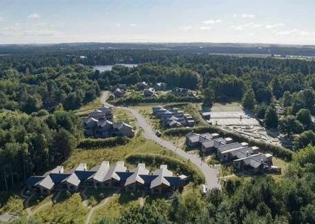 Drone image of lodges.