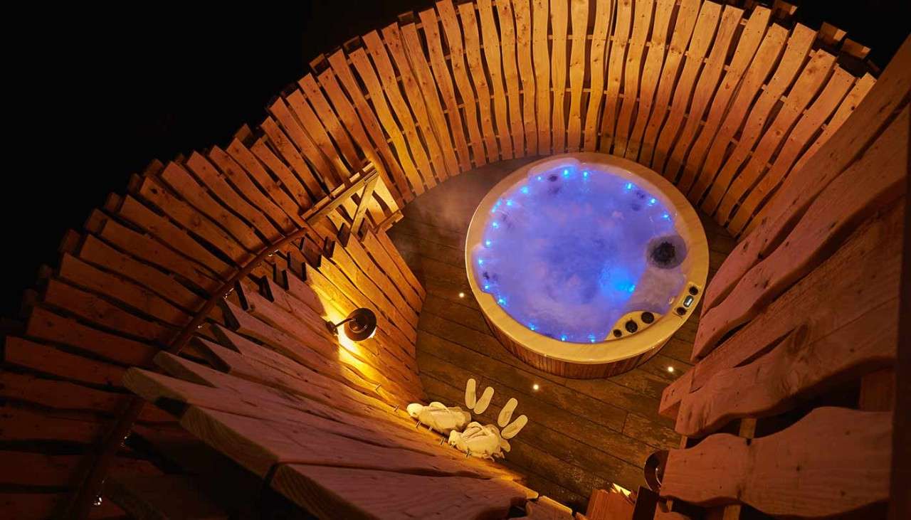 Top-down view of a private hot tub