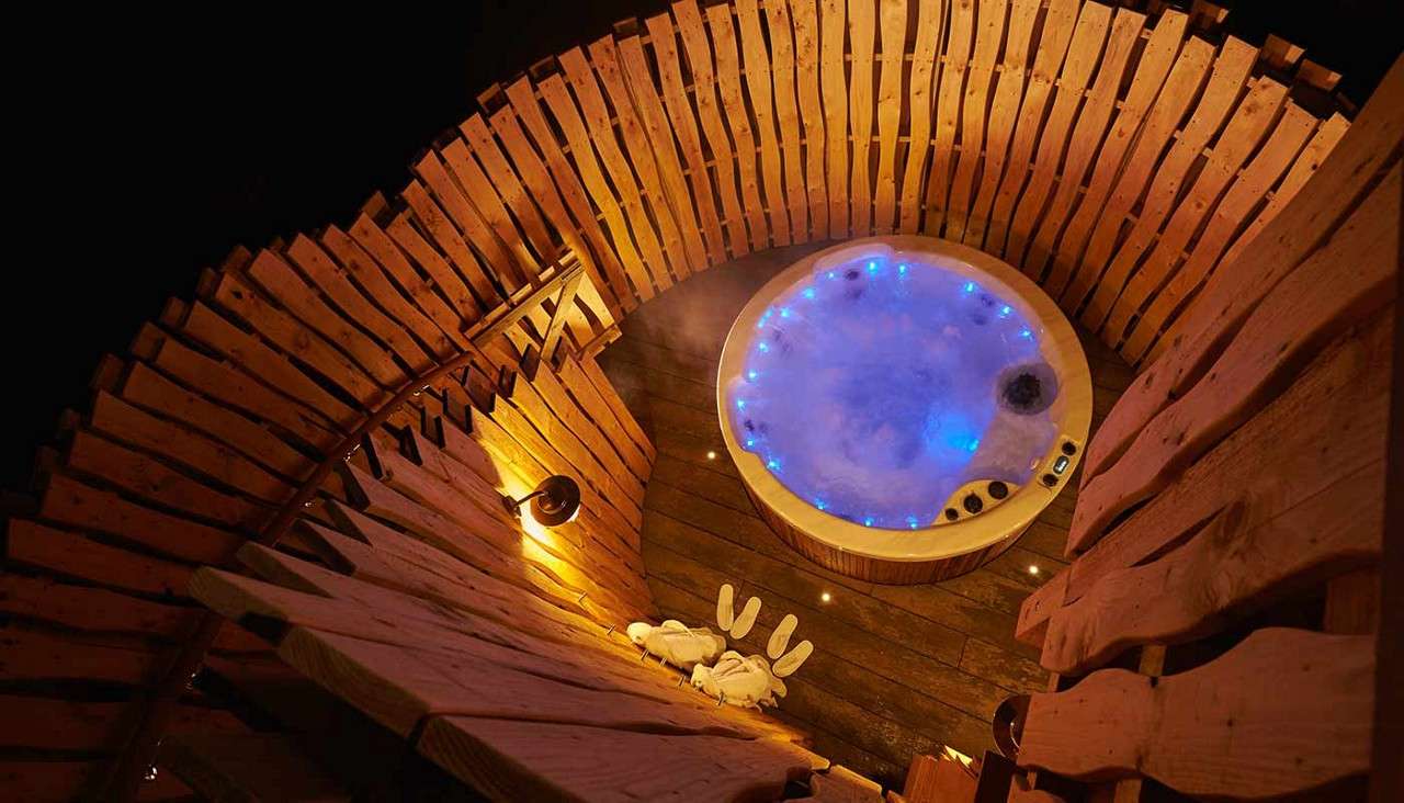 Top-down view of a private hot tub