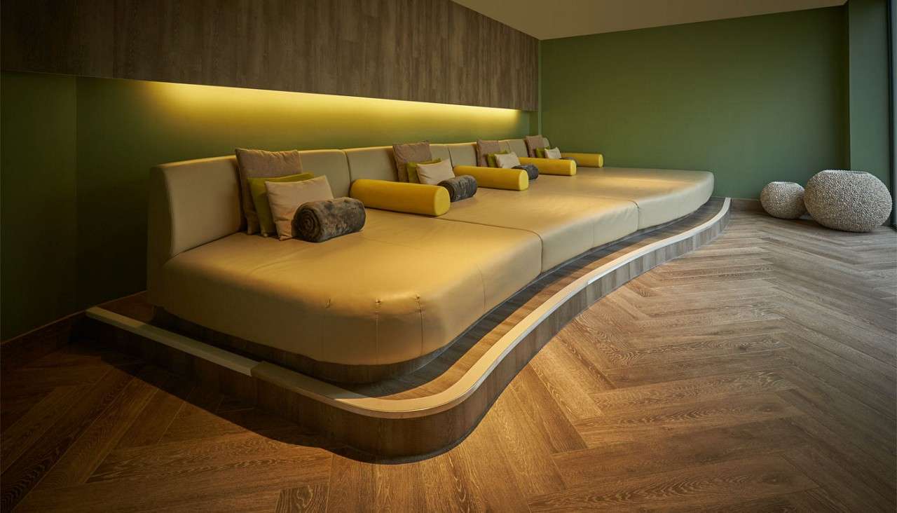 Curved lounge seating with a Forest View