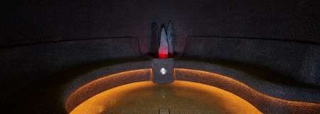 Glowing stone steam room.
