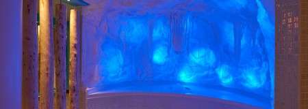 Inside a glowing ice cave.