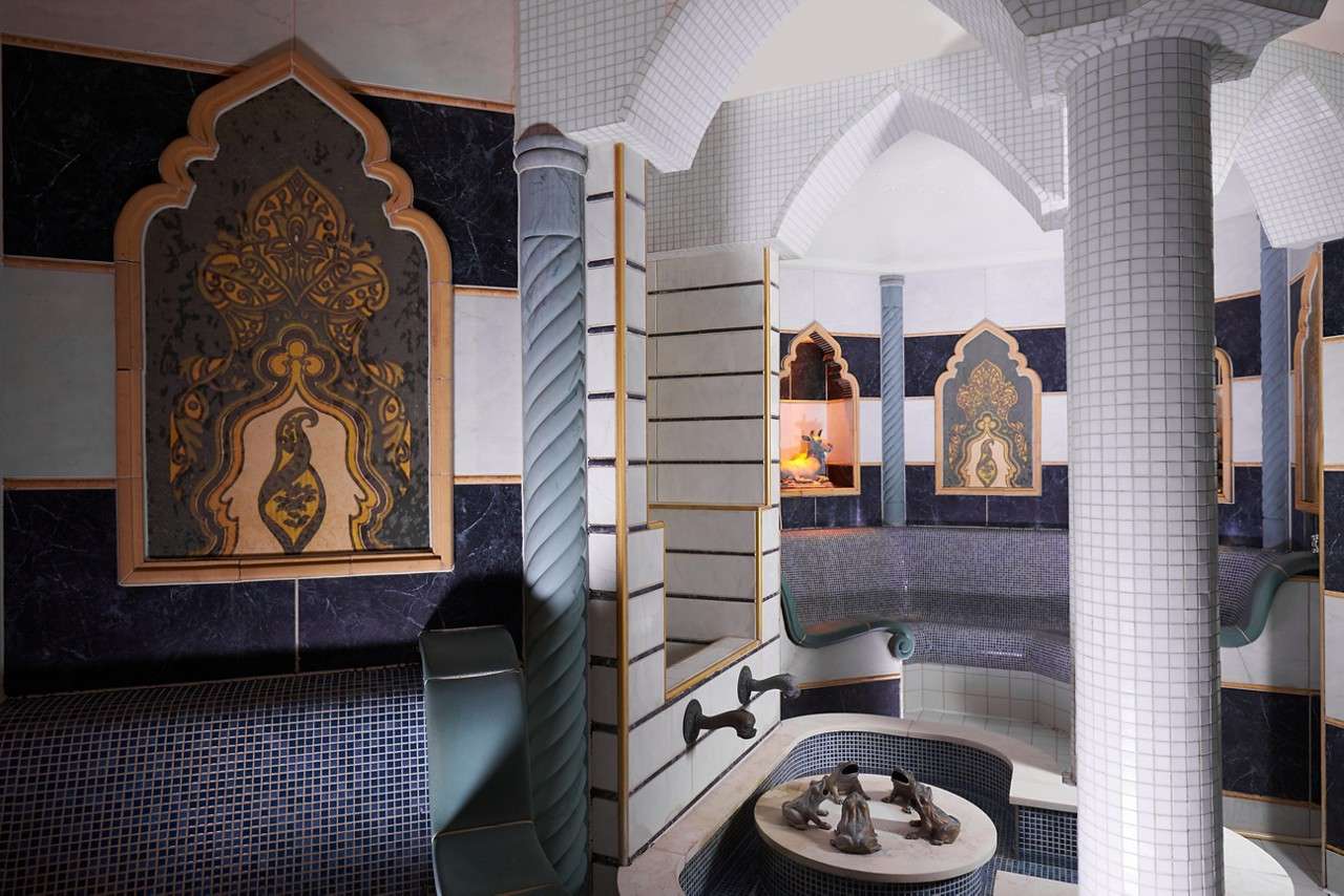 Decorative tiled Indian Blossom Steam Room.