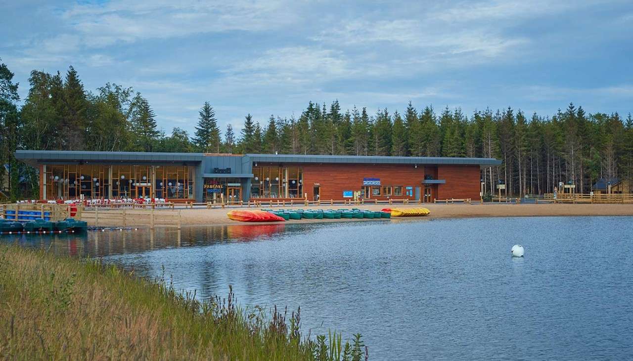 The beach and boathouse beside the lake