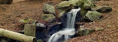Stream of water flowing down waterfall 