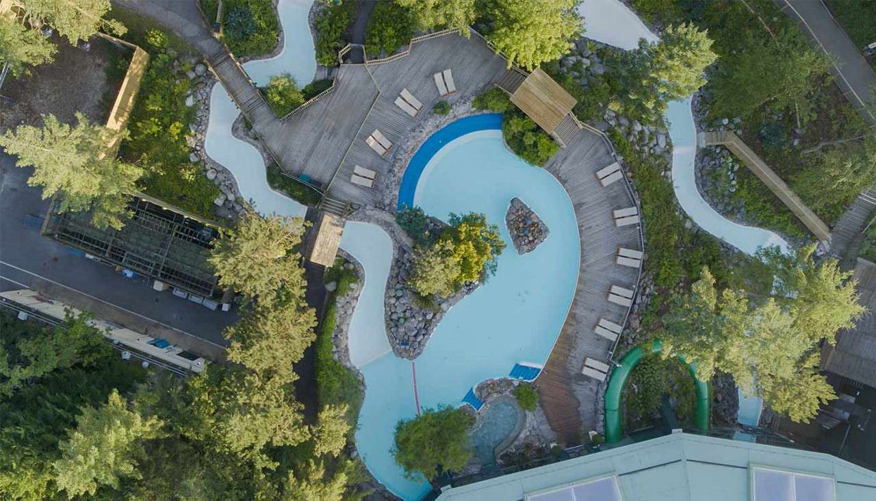Ariel image of outdoor rapids at Longleat Forest.