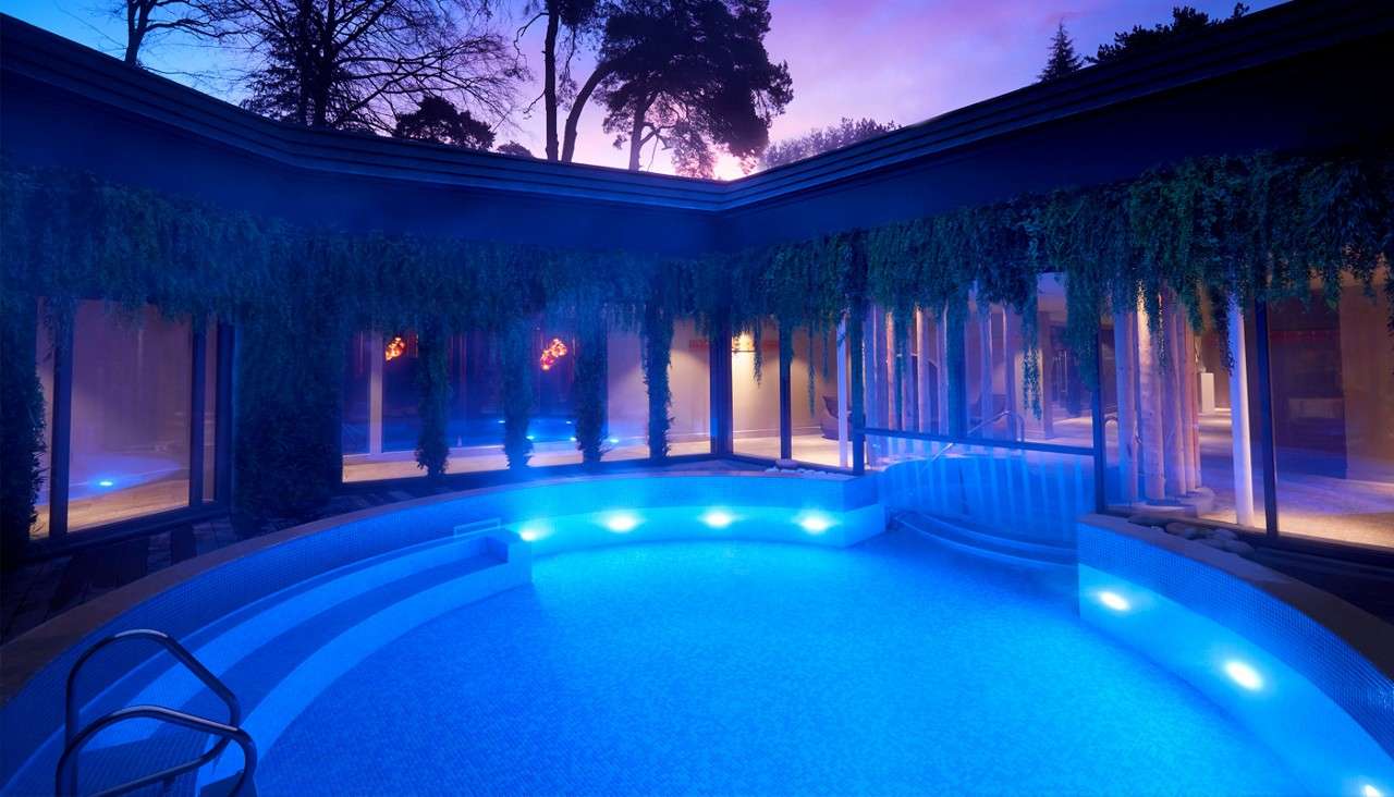 Outdoor pool in the evening