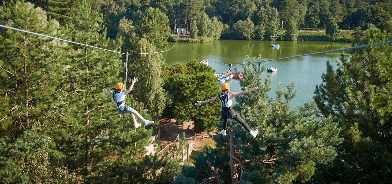 Zip wire going over the lake at Sherwood Forest.