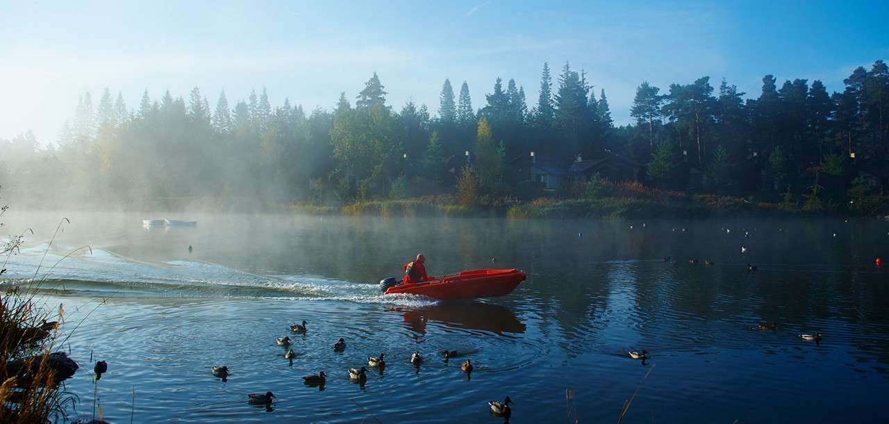 Electric boat on the lake 