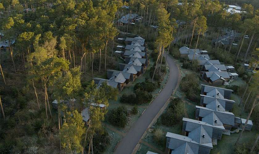 Aerial view of lodges at Woburn.