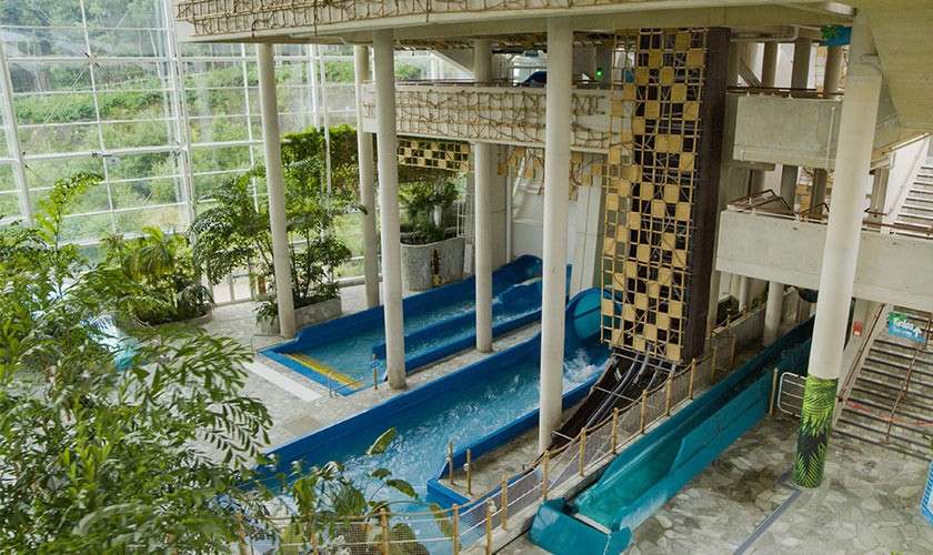 Ariel view of the inside of Subtropical Swimming Paradise.