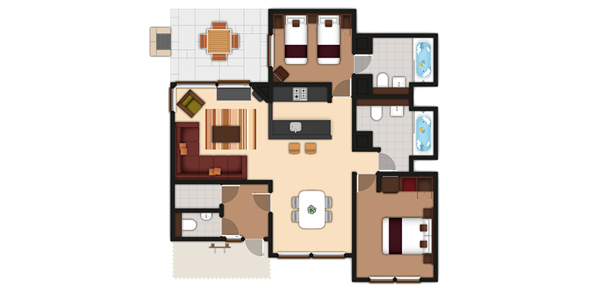 Floorplan of a two bedroom Executive Lodge 