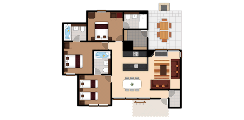 Floorplan of a three bedroom Executive Lodge 