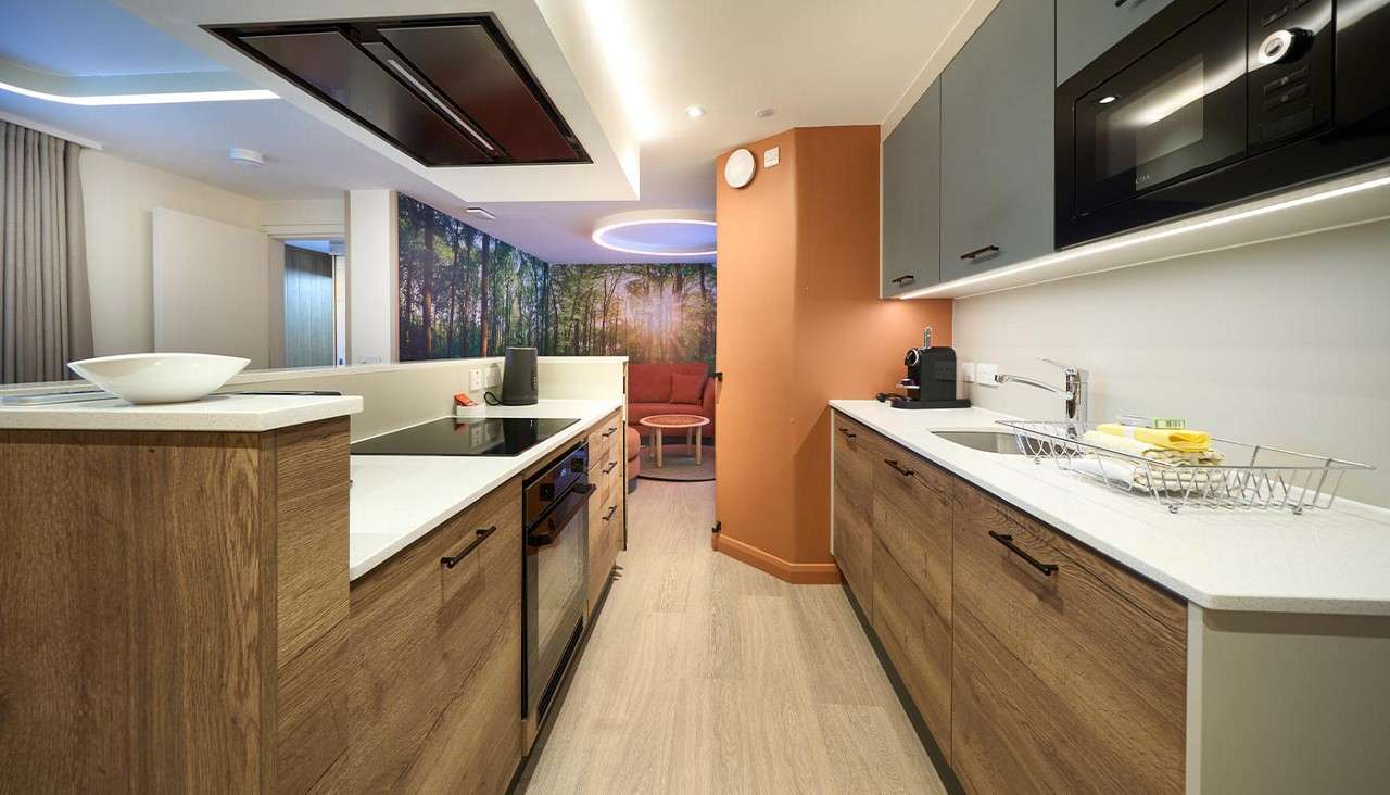 Open plan kitchen area.