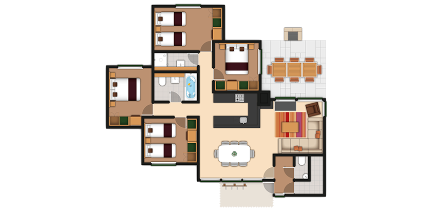 A 4 bedroom Woodland Lodge floor plan.