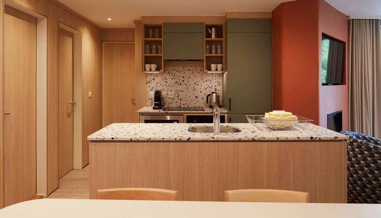 Open plan kitchen area.