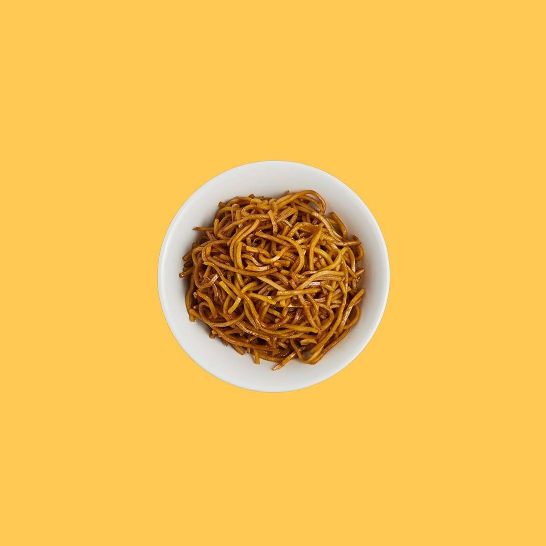 Noodles coated in a sauce.