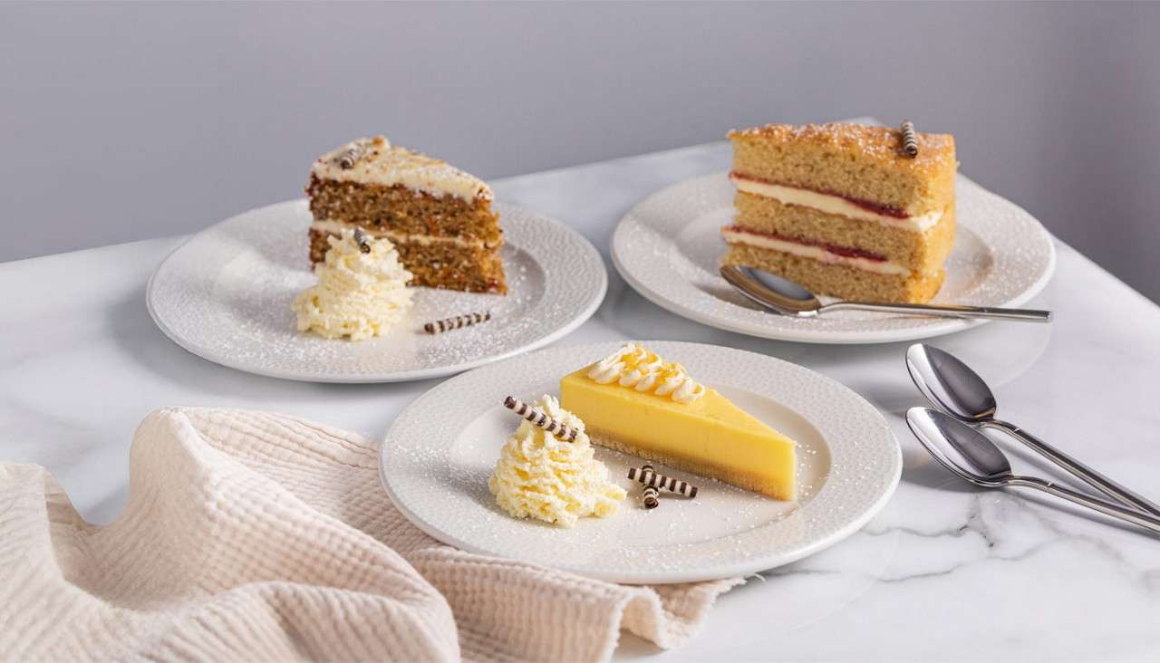 A selection of cakes and tarts.