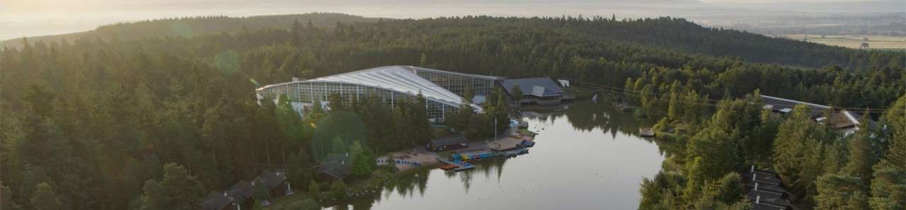 An ariel view of Whinfell Forest lake.