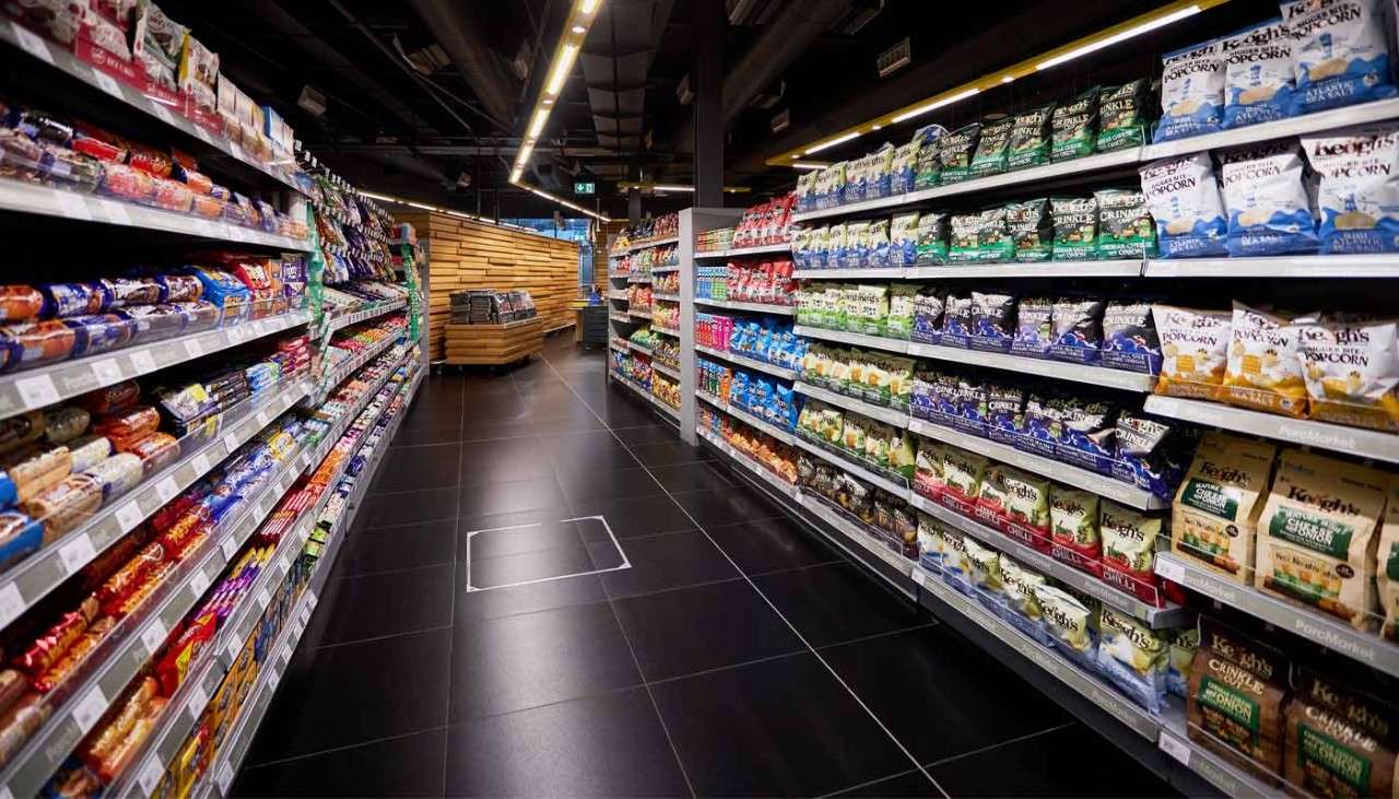 Snack aisle in the Parc Market supermarket