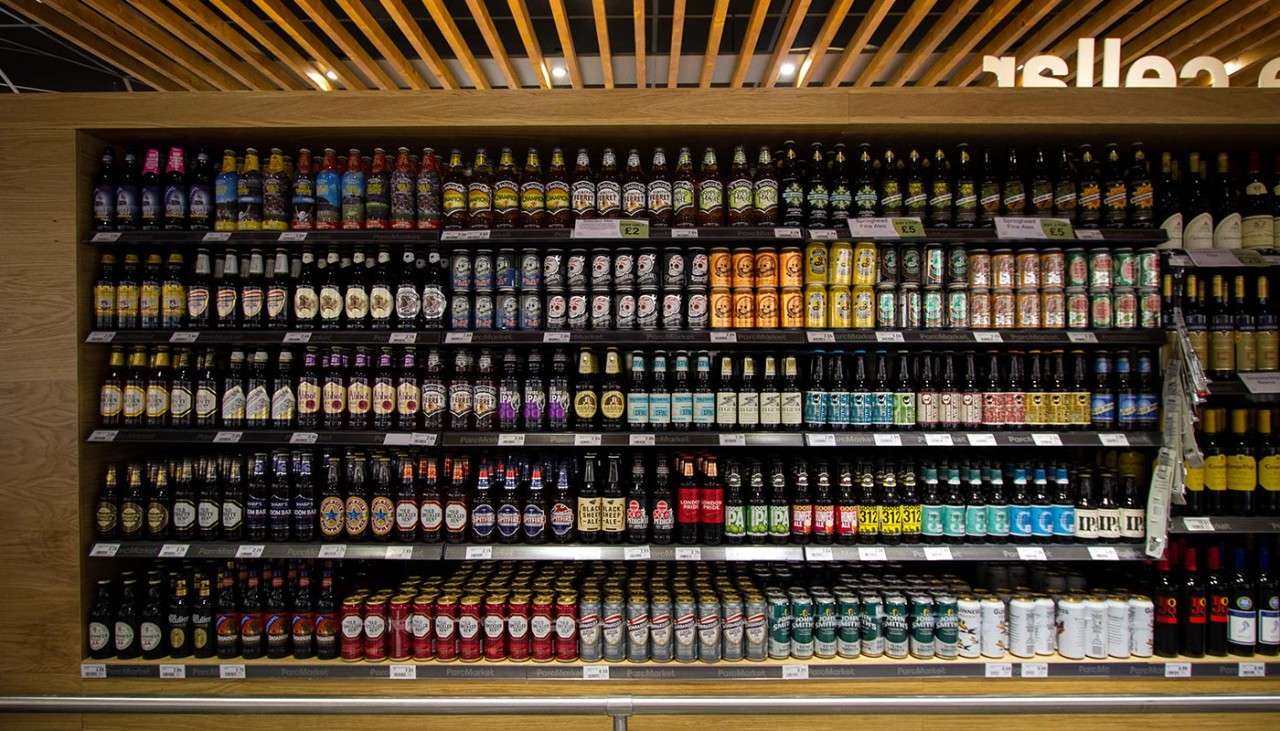 Alcohol aisle in the Parc Market supermarket