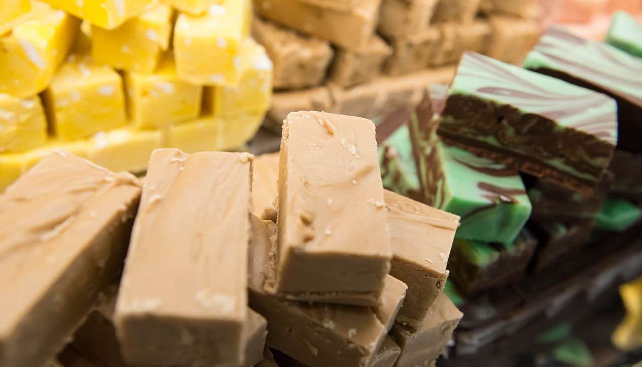 Stacked cubes of sweet fudge.