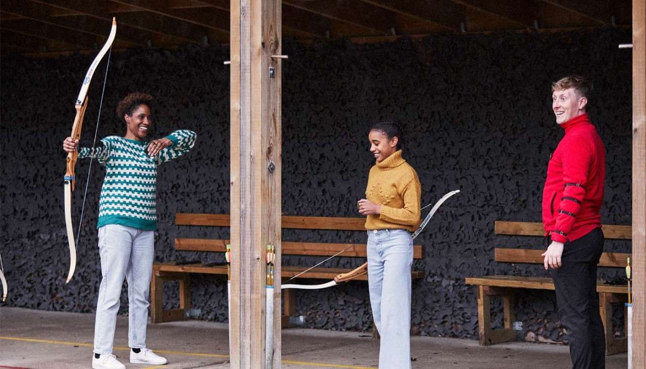 Ladies practicing target archery 