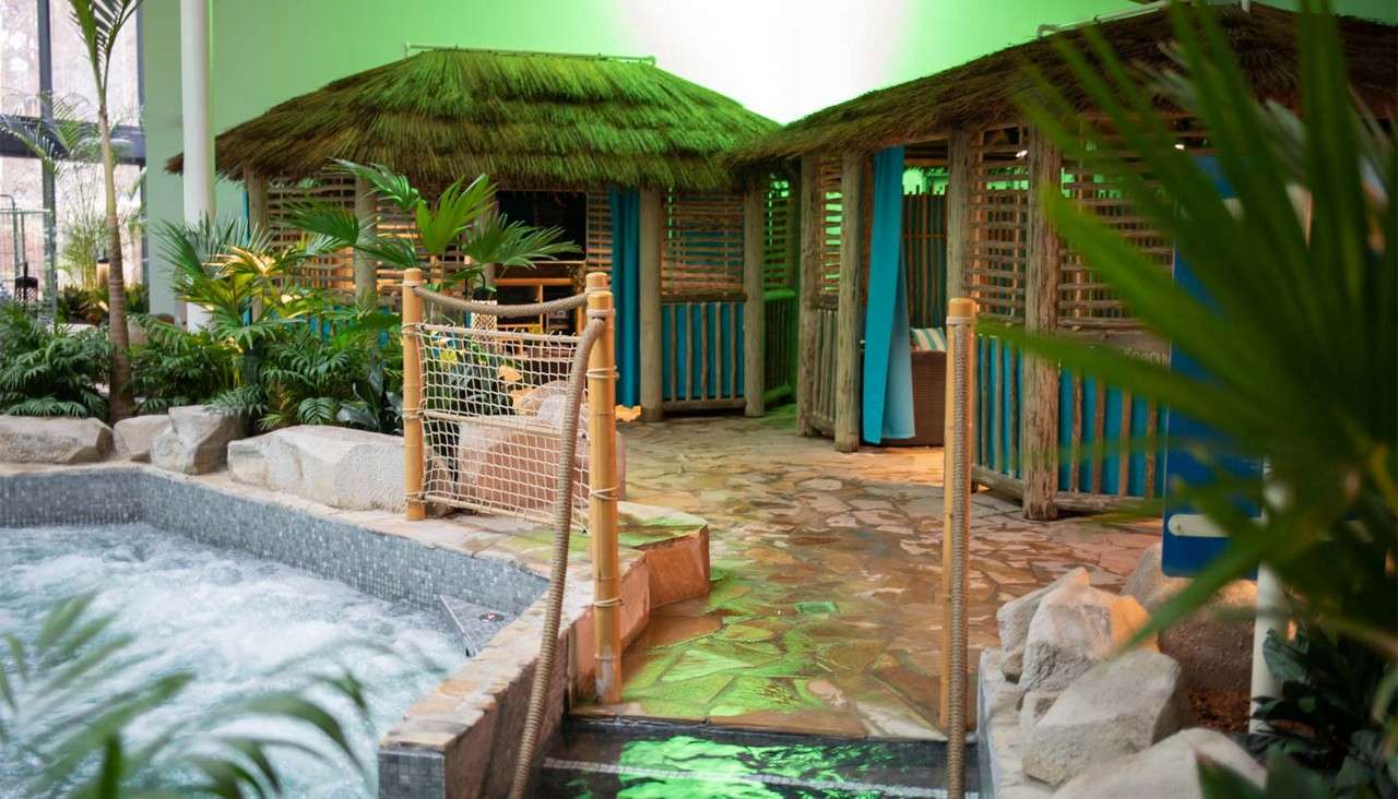 Steps leading to down into a bubbling whirlpool in the Exclusive Cabana Cove area.