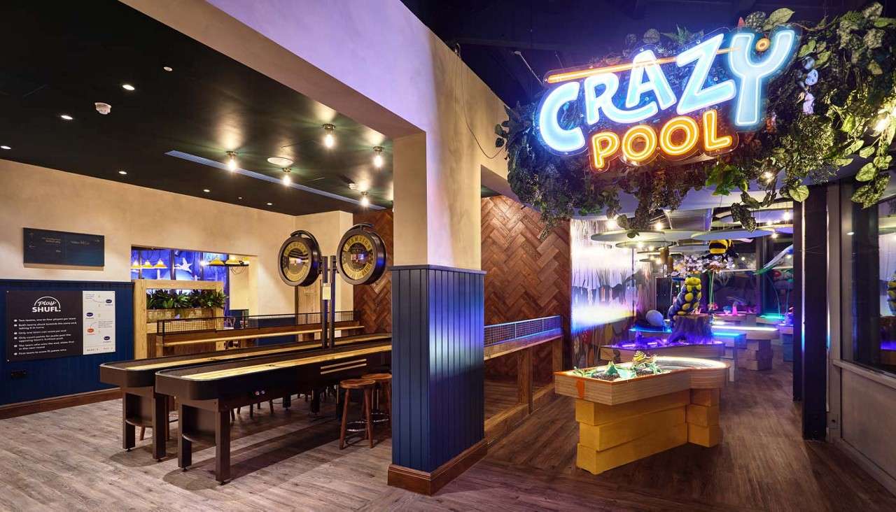 Inside The Dozing Duck with the Crazy Pool and Shuffleboard area.