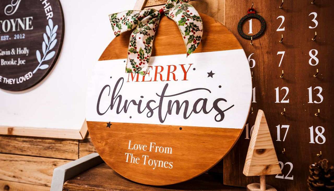 A decorated wooden plaque.