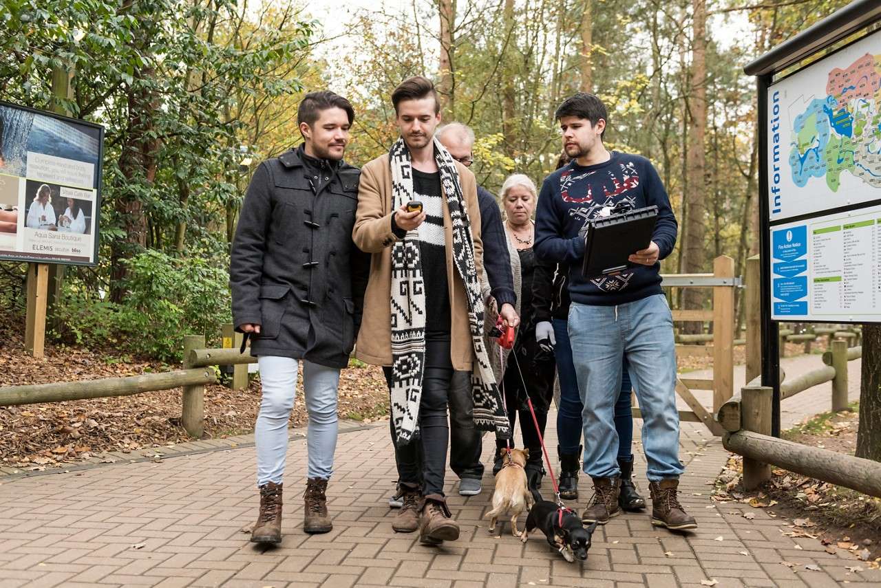 A group playing geocache