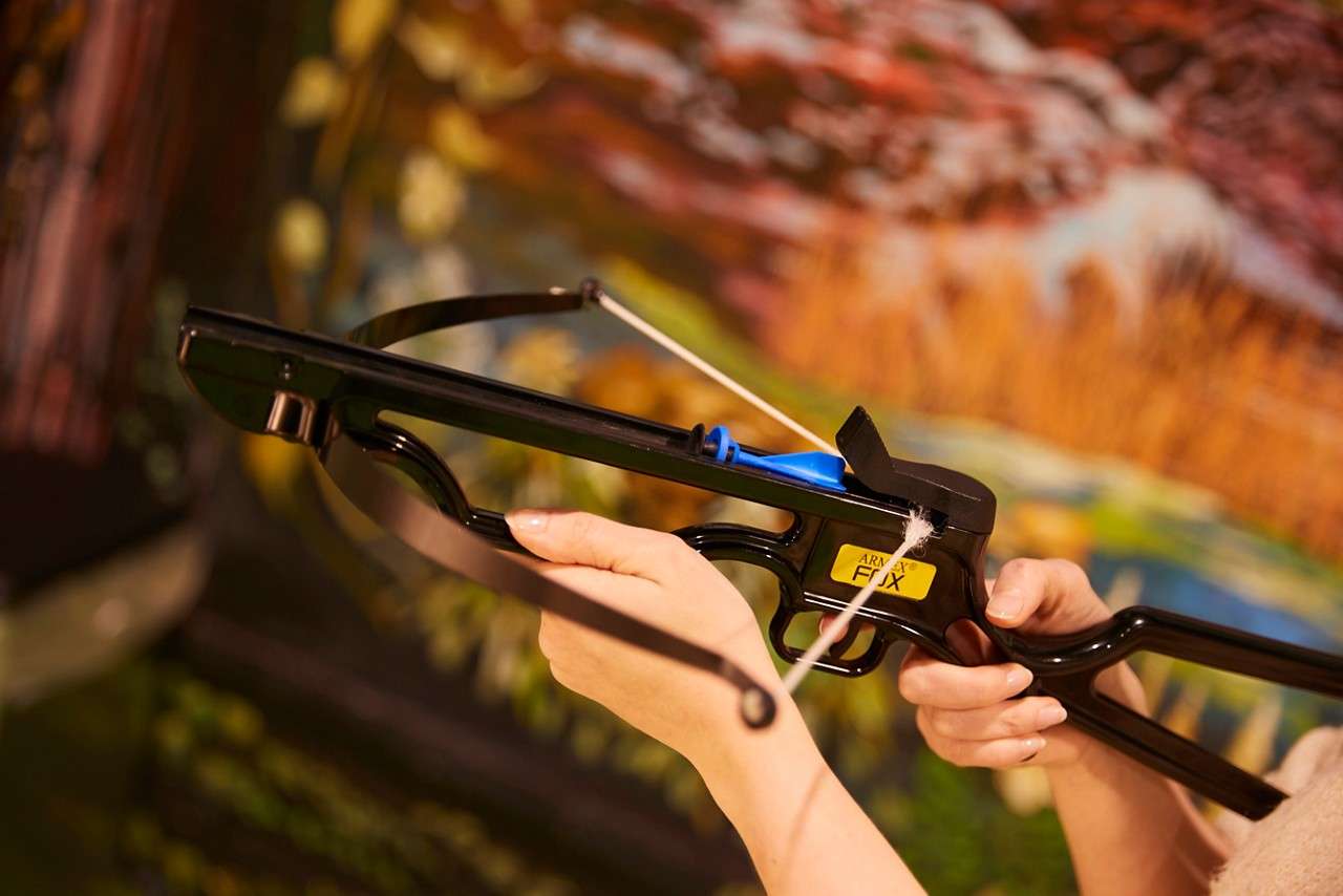 Someone holding a crossbow