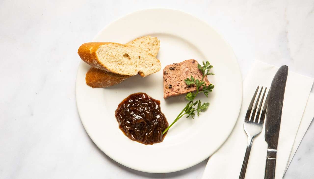 Chicken Liver Pate served with bread and chutney