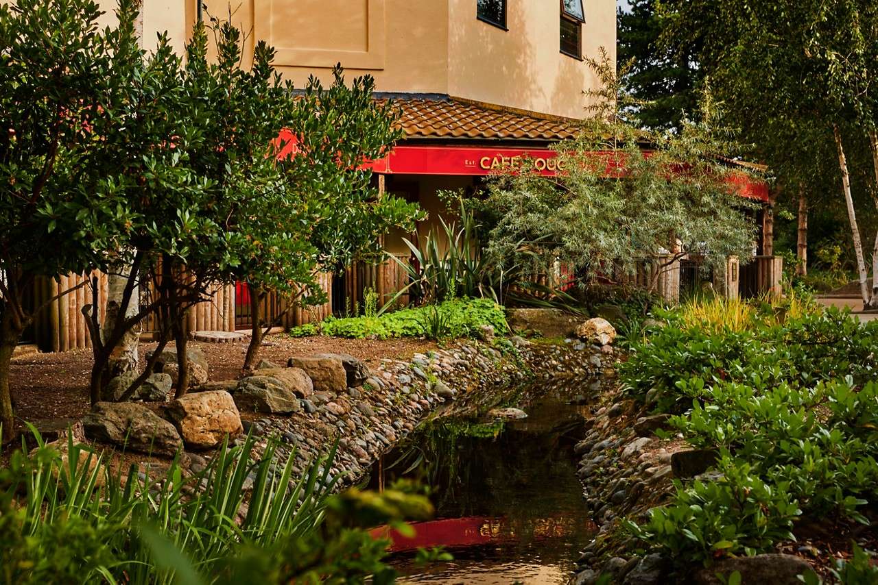 Exterior of the Cafe Rouge restaurant in the forest.