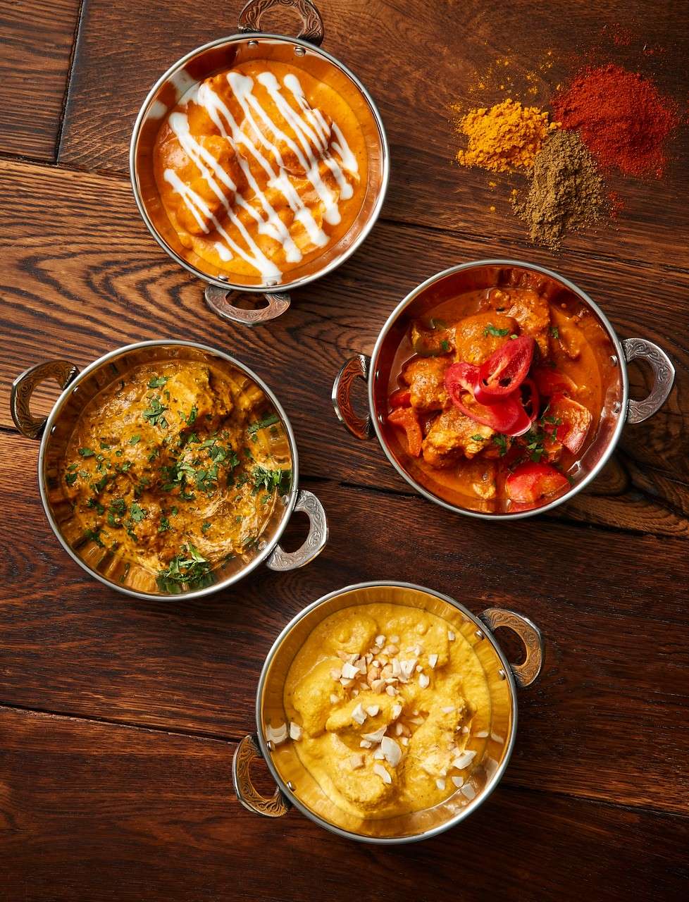 A variety of dishes from the Rajinda's menu, including a selection of curries.