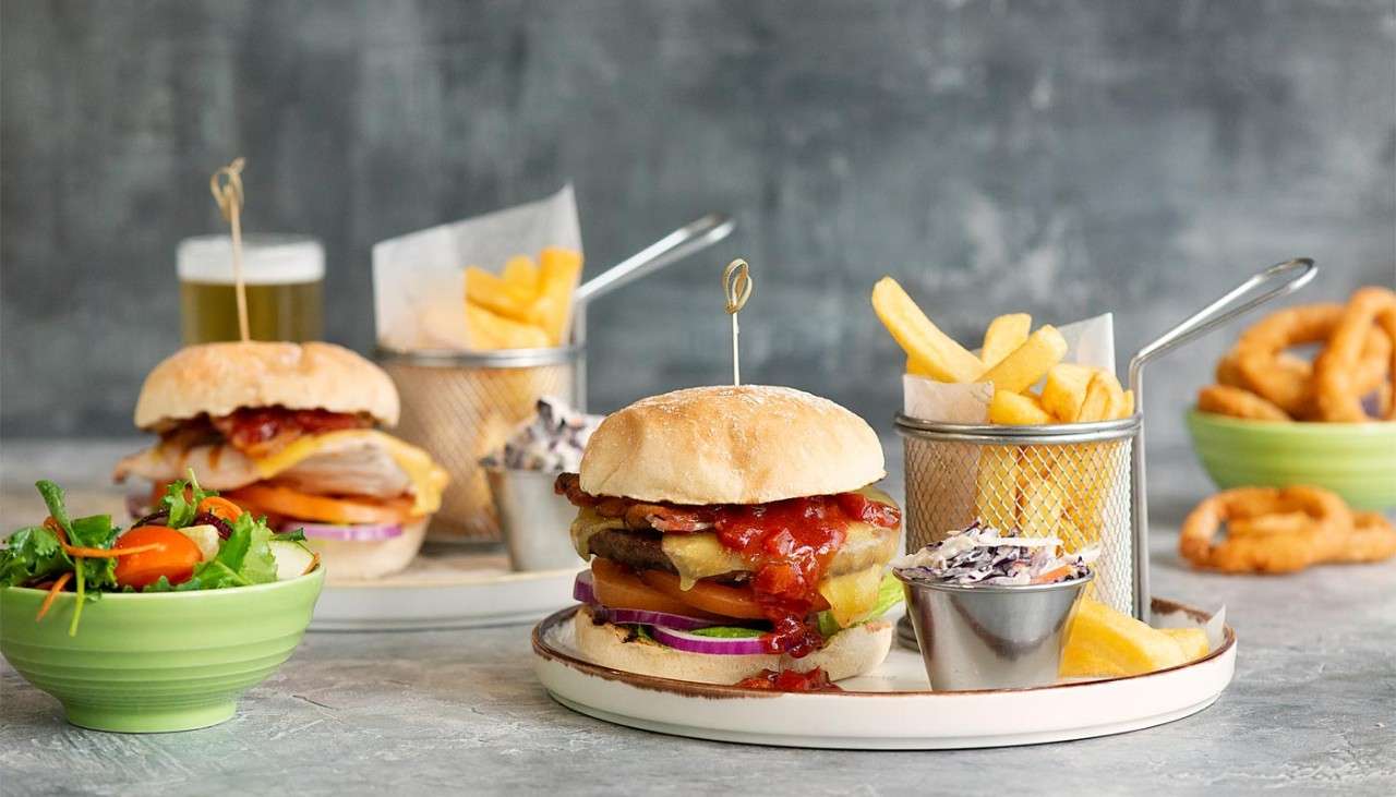 Burger served with chips 