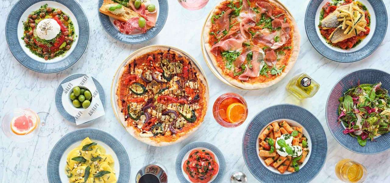 several dishes from Amalfi on a table with drinks