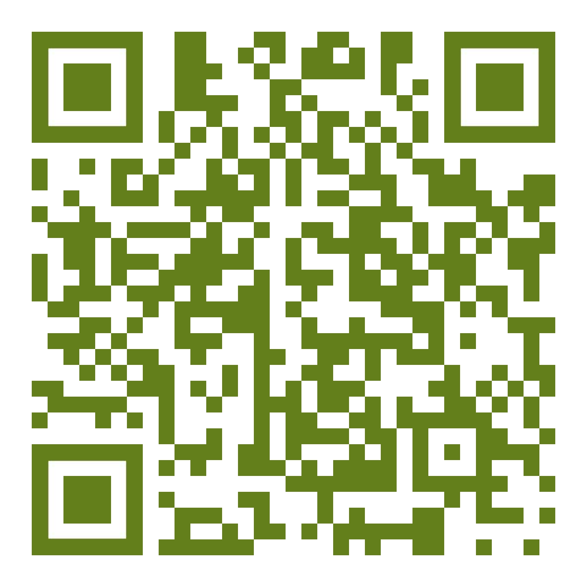 QR code sits centered, presenting green square modules forming a scannable matrix; three large finder squares at top-left, top-right, and bottom-left on a white background.