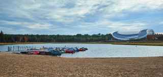 View of the lake from the beach at Longford Forest