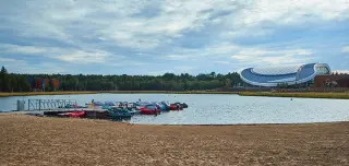View of the lake from the beach at Longford Forest