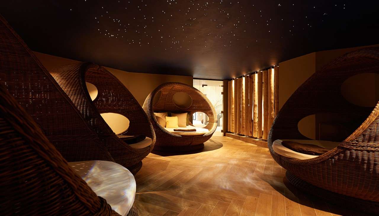 Large egg beds with a starry lit ceiling.